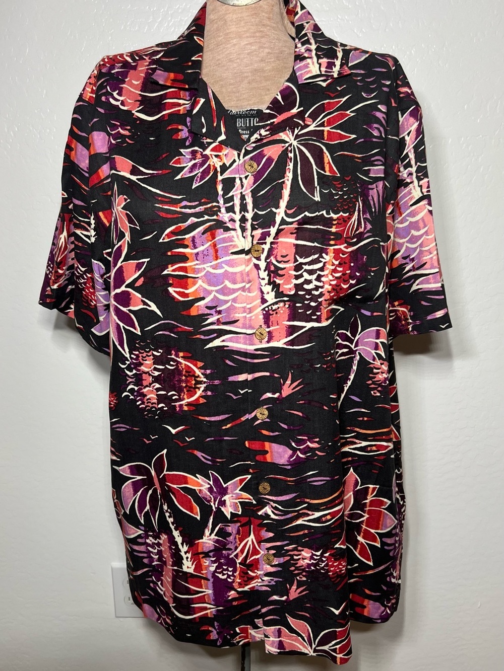 Caribbeane Silk Blend Tropical Hawaiian Shirt Large